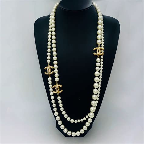 chanel long necklace pearl|chanel long necklaces for sale.